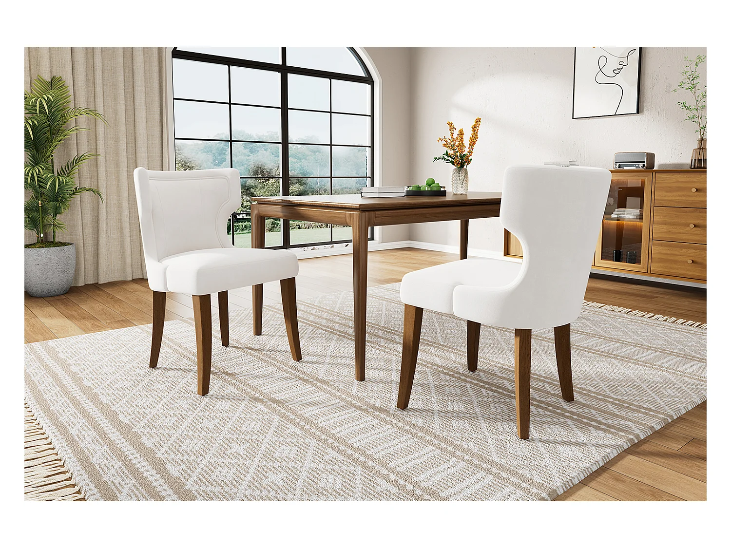 Chaise de salle à manger en velours, 2 pièces, pieds en bois massif, coussin épais, pieds réglables, beige (Dimensions : 62.23 x 61.60 x 54.61 cm)