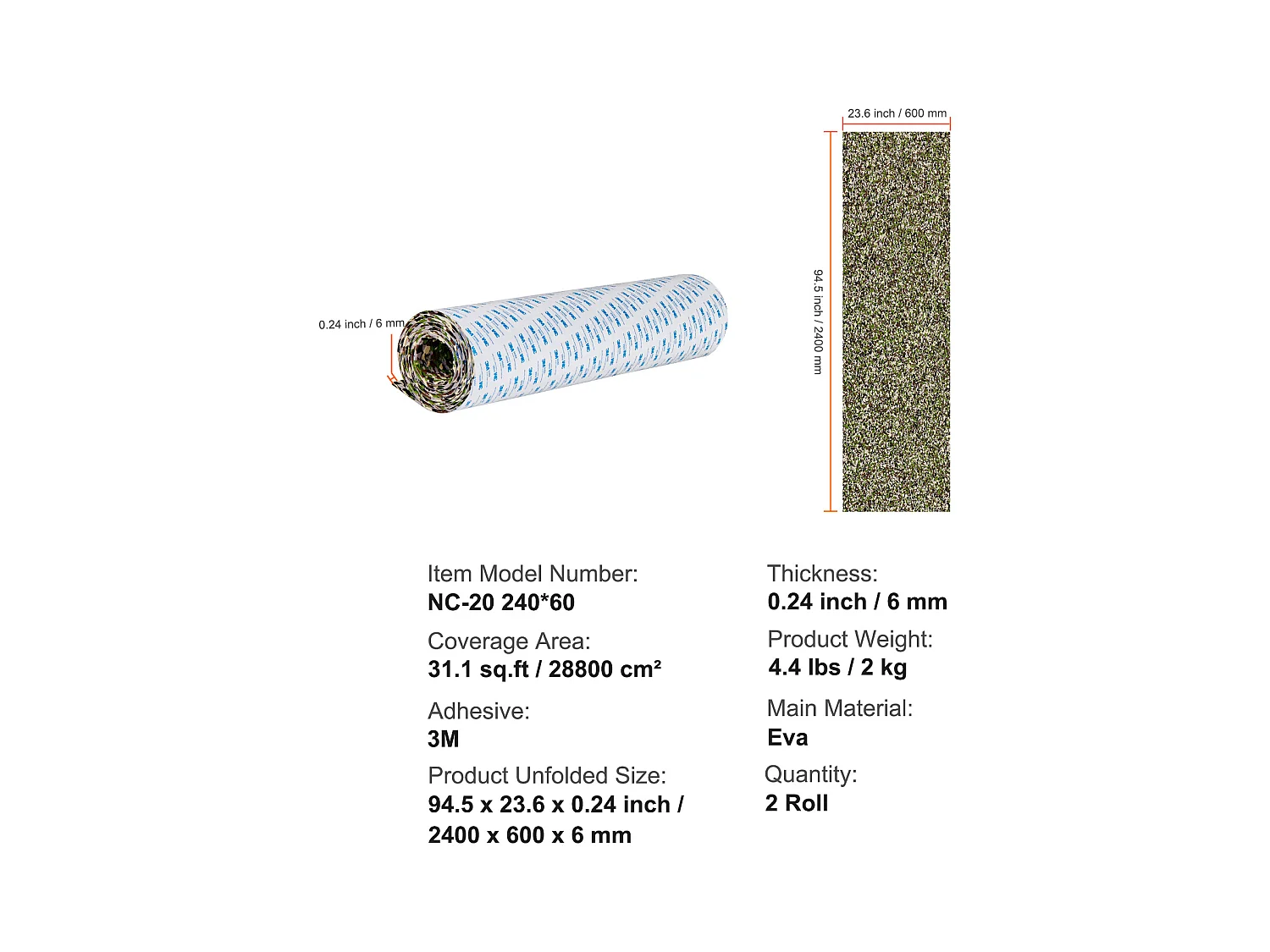 Revêtement de Sol en Mousse EVA SucceBuy pour Bateau, 240cm x 59.94cm, Pont Auto-Adhésif