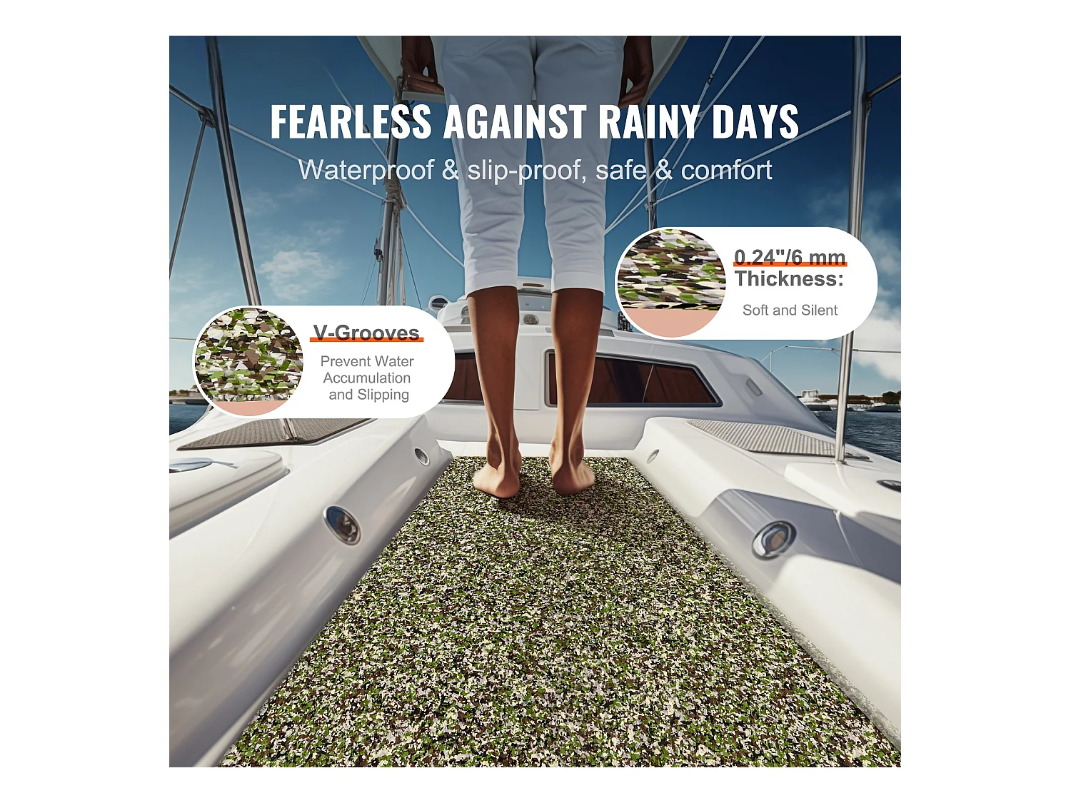 Revêtement de Sol en Mousse EVA SucceBuy pour Bateau, 240cm x 59.94cm, Pont Auto-Adhésif