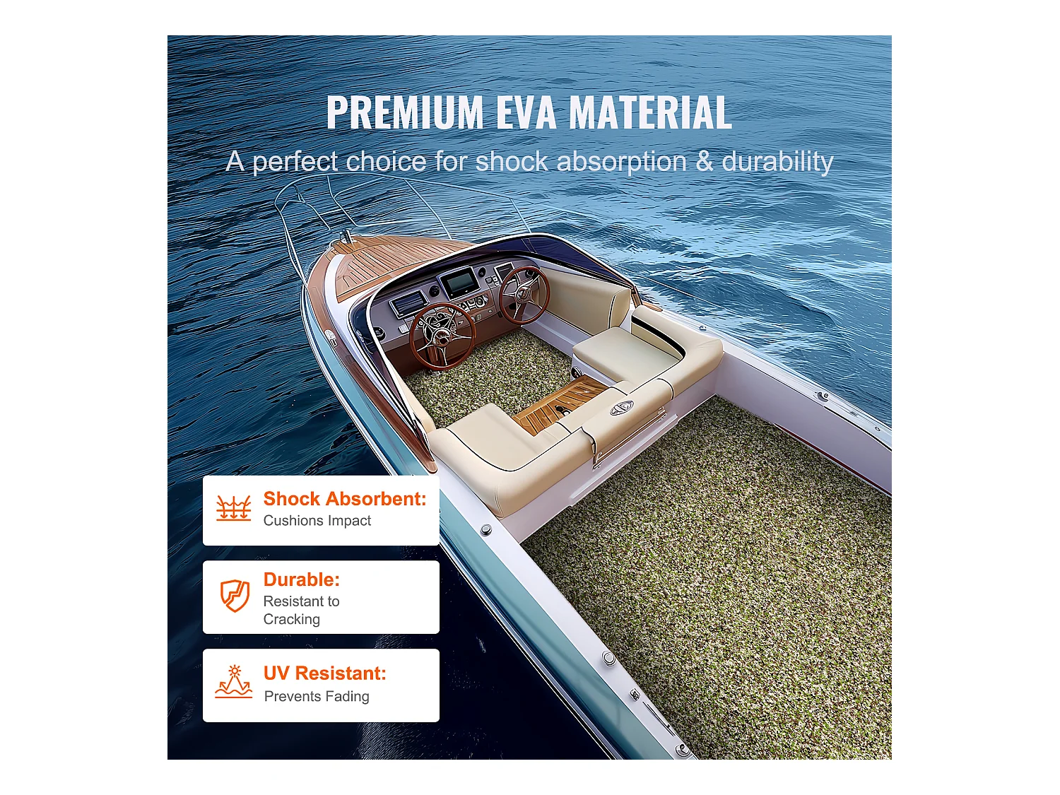 Revêtement de Sol en Mousse EVA SucceBuy pour Bateau, 240cm x 59.94cm, Pont Auto-Adhésif