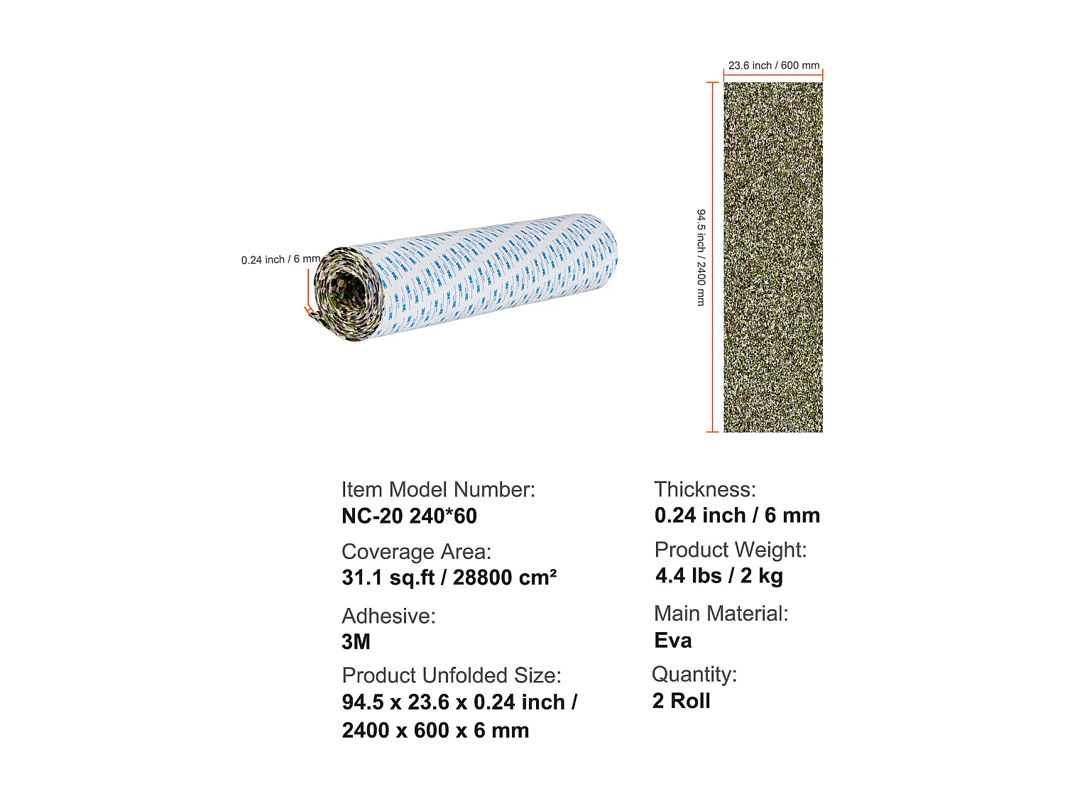 Revêtement de Sol en Mousse EVA SucceBuy pour Bateau, 240cm x 59.94cm, Pont Auto-Adhésif