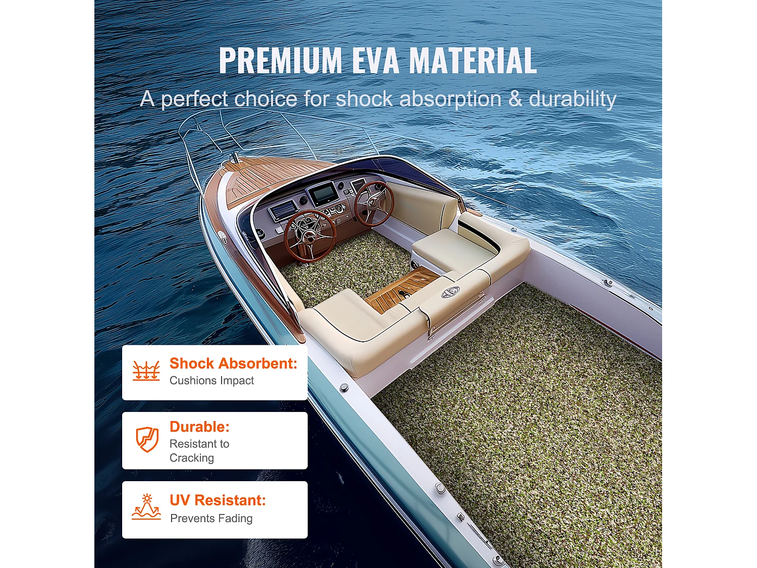 Revêtement de Sol en Mousse EVA SucceBuy pour Bateau, 240cm x 59.94cm, Pont Auto-Adhésif