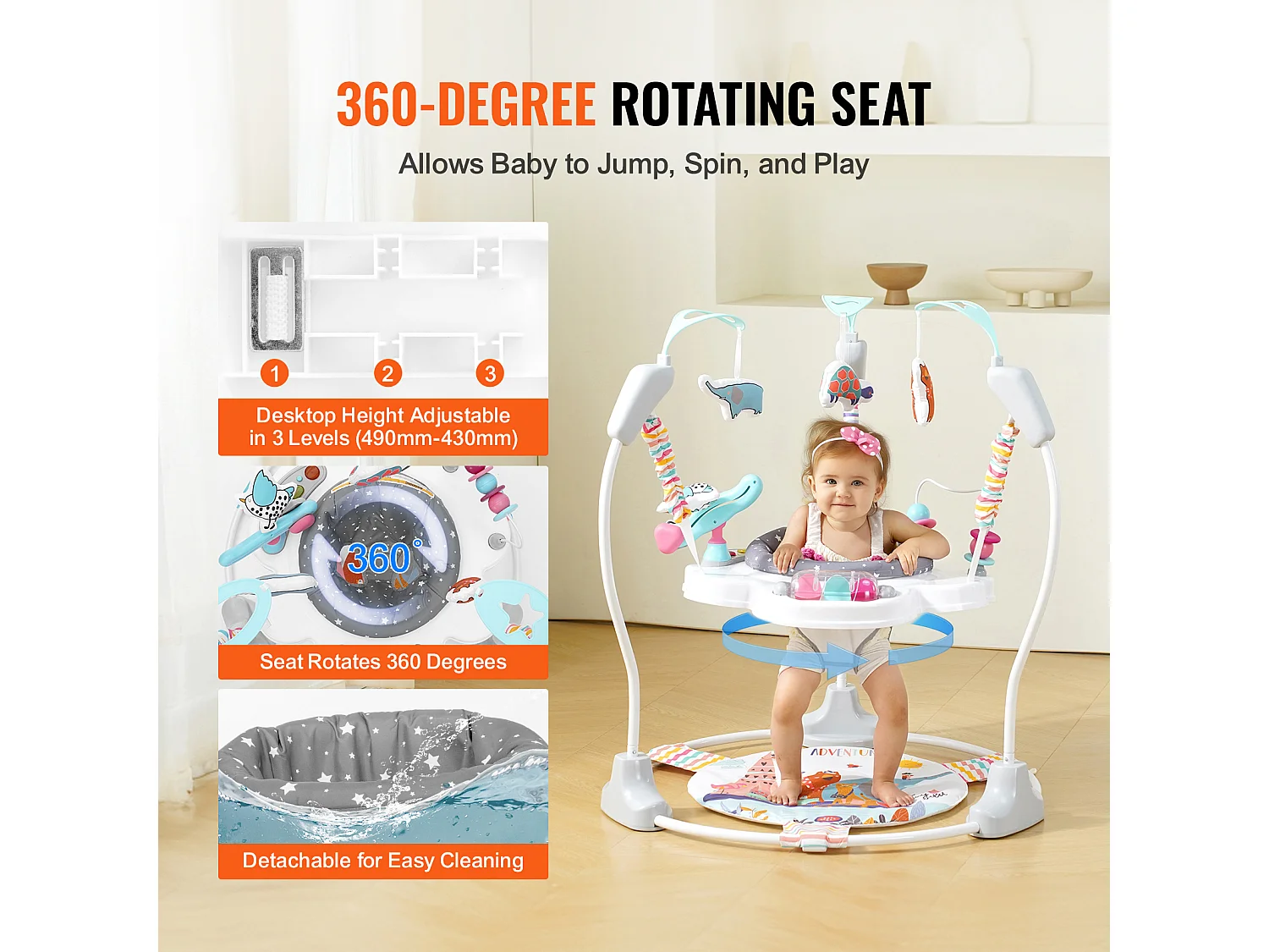 Centro de Actividades para Bebés, SucceBuy Centro de Actividades para Bebés Baby Bouncer, un Baby Jumper Jumperoo con Juguetes, Música y Luces