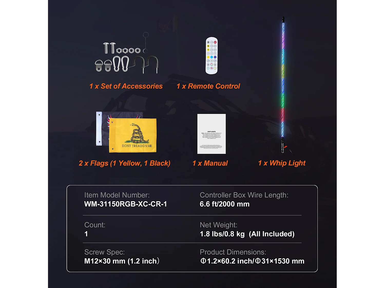 Fouet Lumineux LED SucceBuy 1PC 153 cm LED Whip Light, Antenne Spirale RVB Avec Application à Distance pour ATV UTV RZR