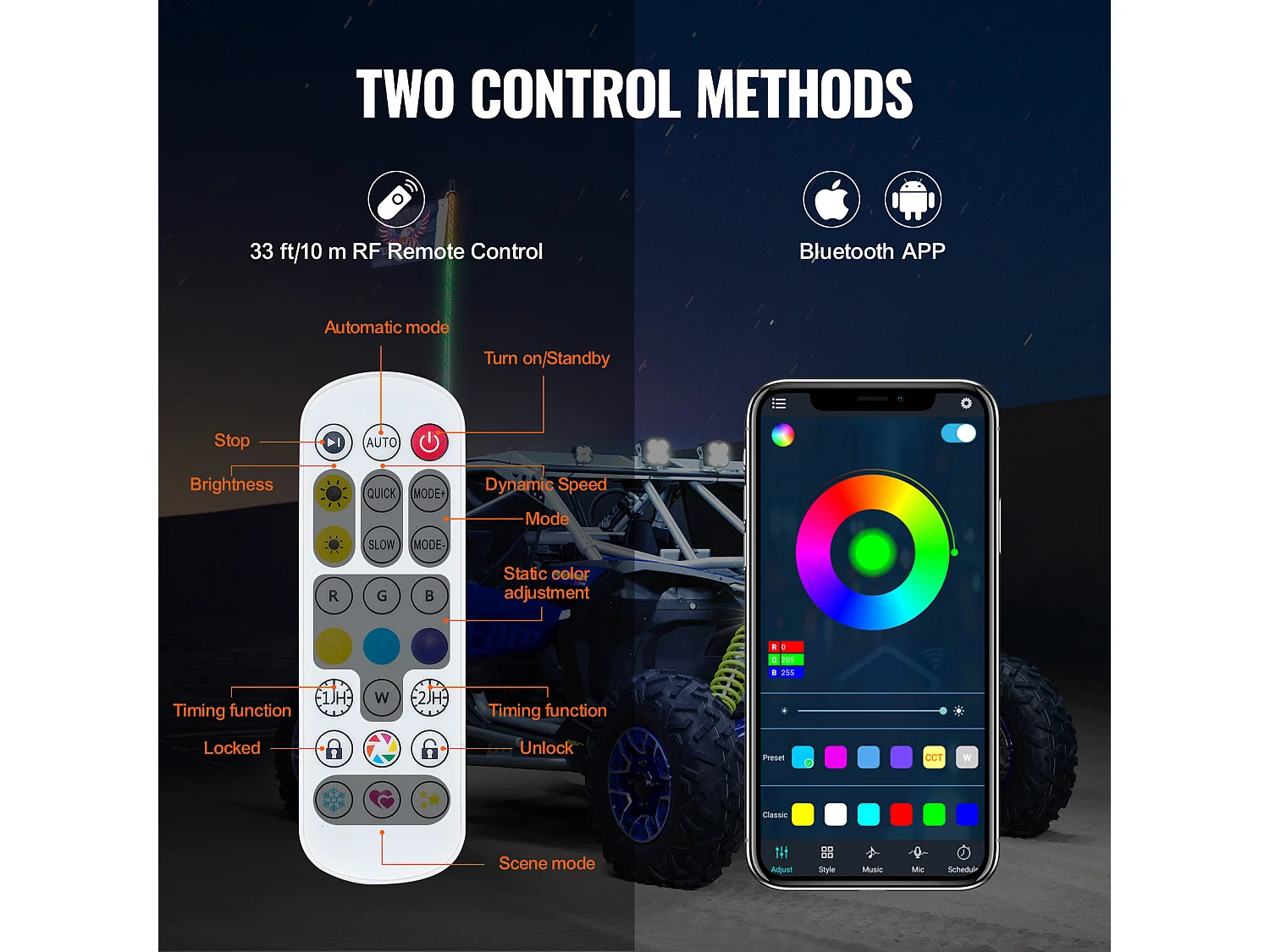 Fouet Lumineux LED SucceBuy 1PC 153 cm LED Whip Light, Antenne Spirale RVB Avec Application à Distance pour ATV UTV RZR