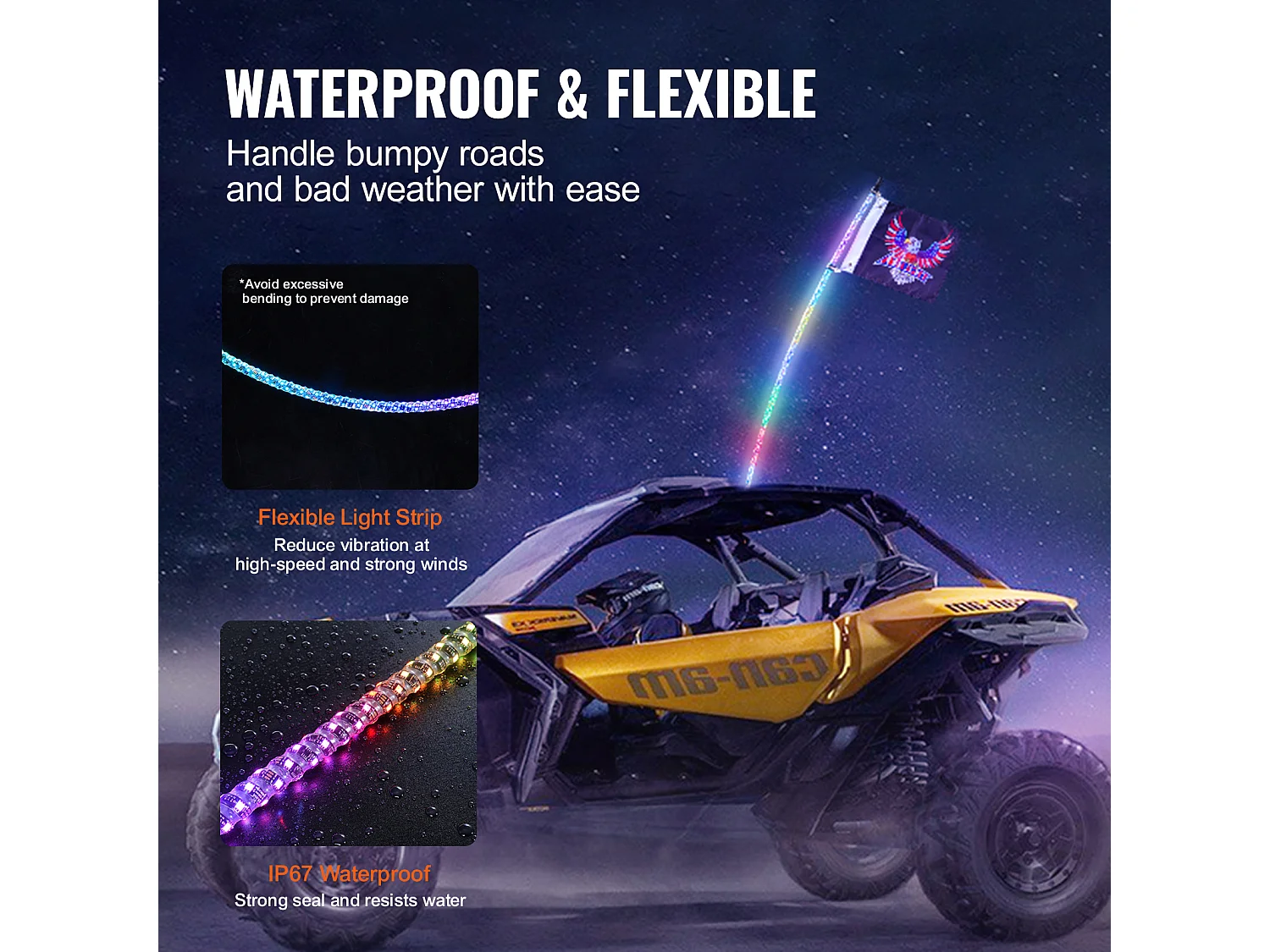 Fouet Lumineux LED SucceBuy 1PC 153 cm LED Whip Light, Antenne Spirale RVB Avec Application à Distance pour ATV UTV RZR