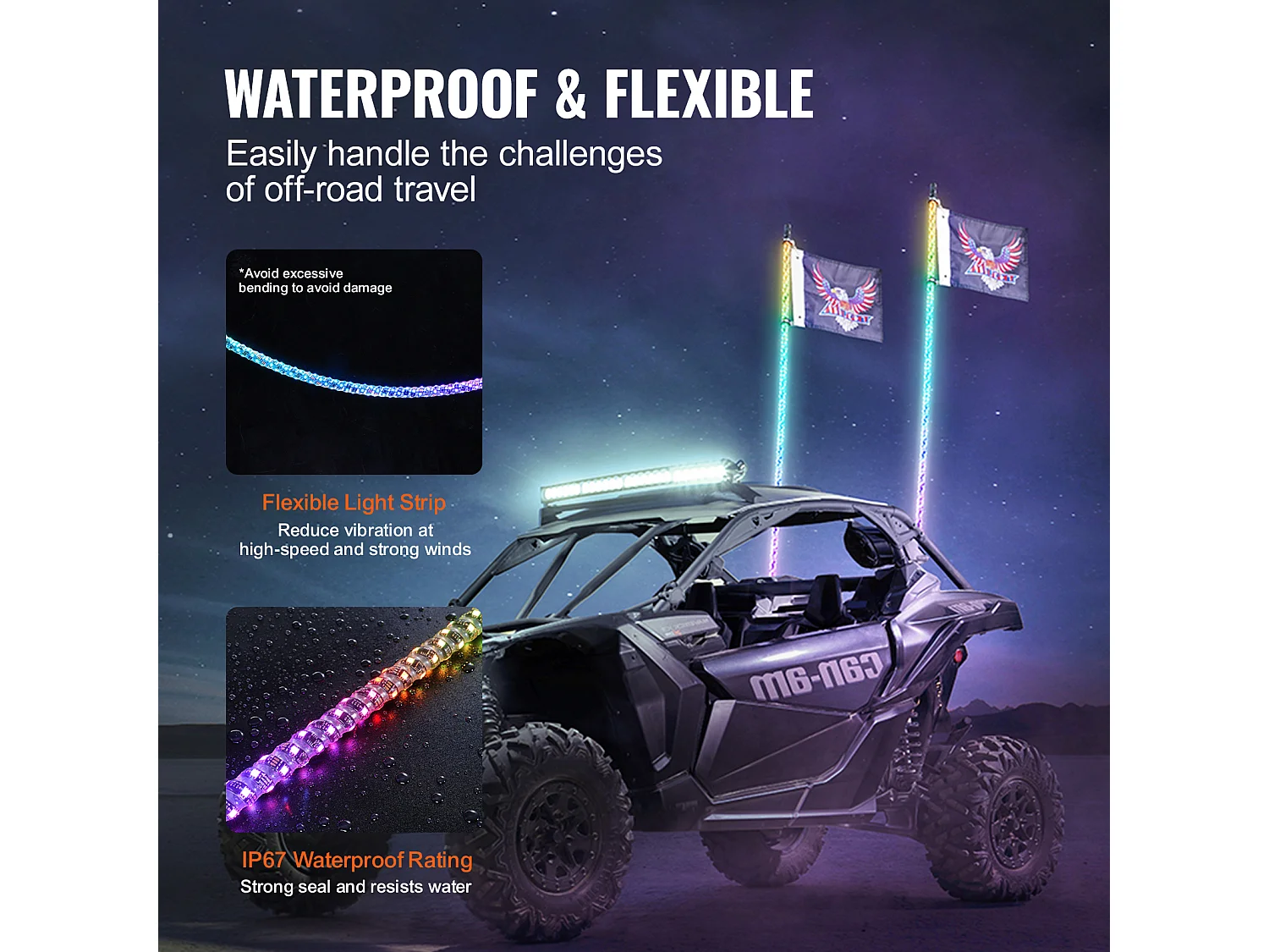 Fouet Lumineux LED SucceBuy LED Whip Light Spring Base 2PCS 122 cm RGB Spiral Antenne Lumière