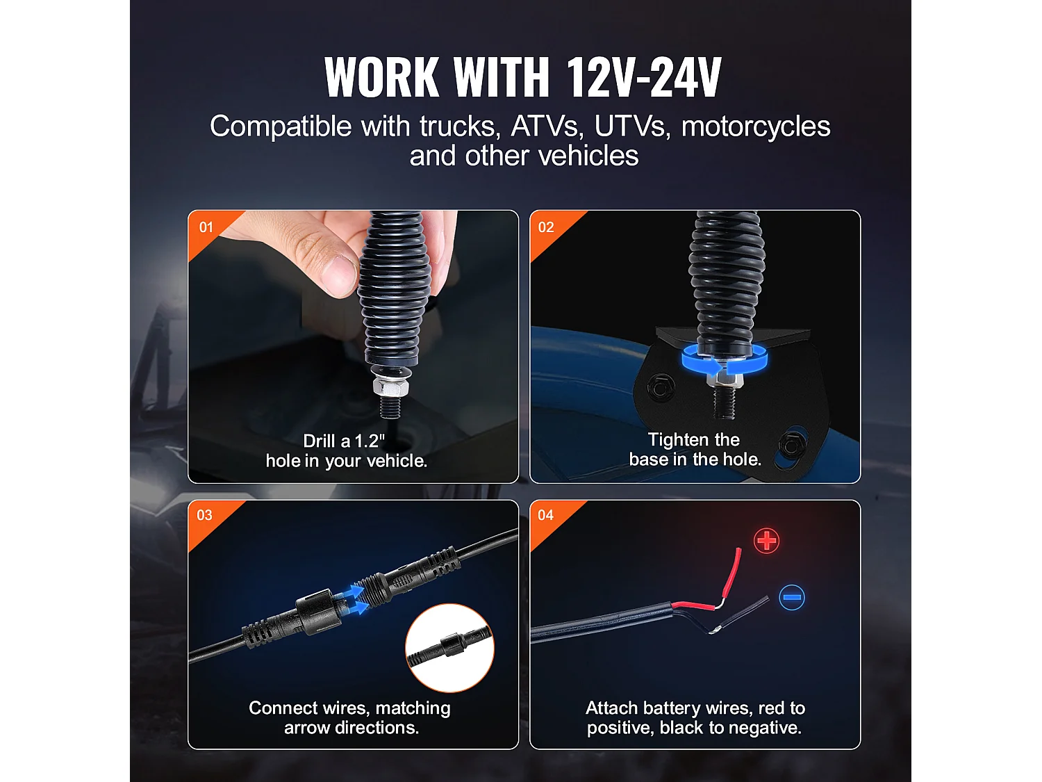 Fouet Lumineux LED SucceBuy LED Whip Light Spring Base 2PCS 122 cm RGB Spiral Antenne Lumière