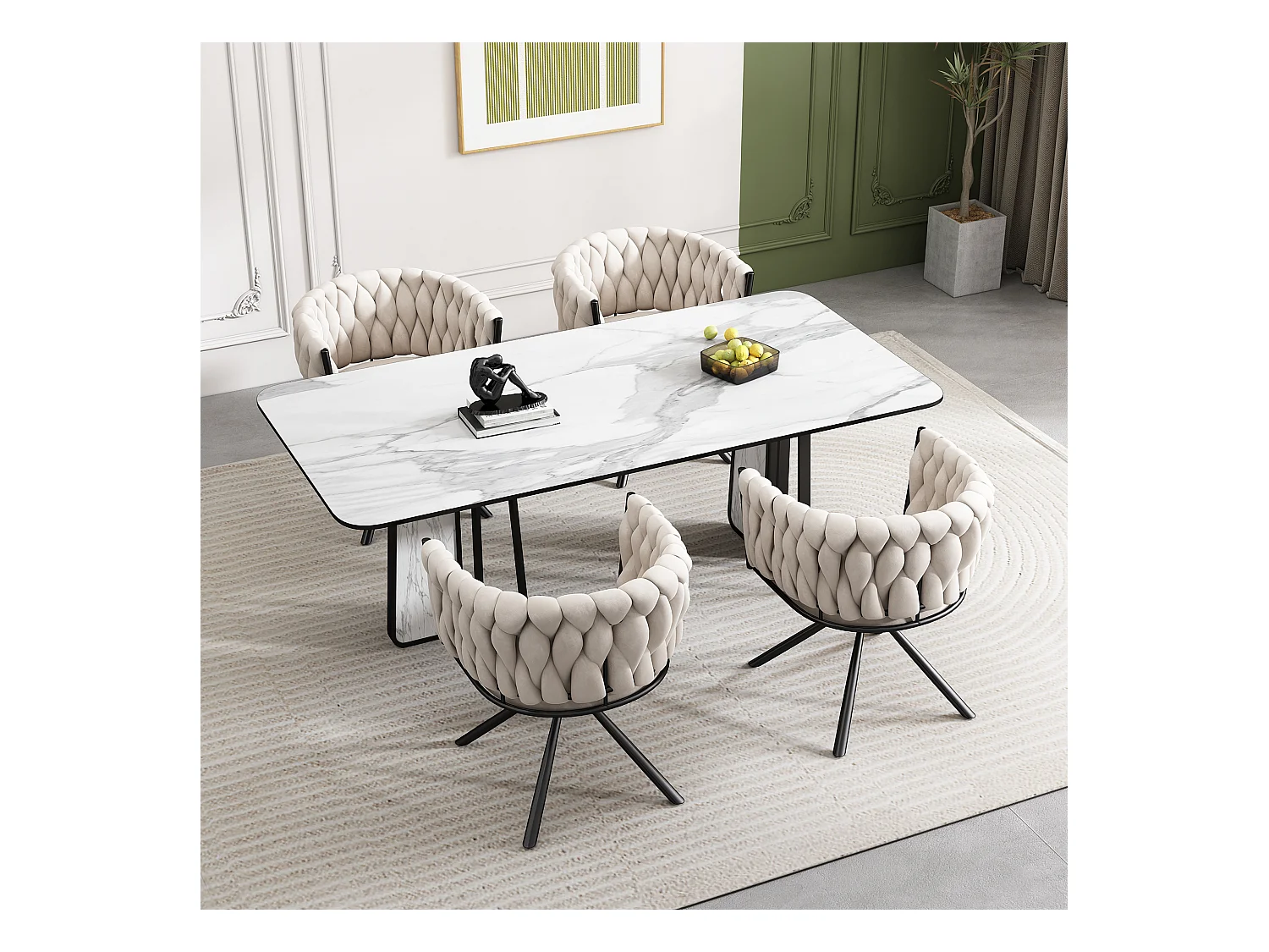 Chaise de salle à manger en velours, 6 pièces, fauteuil pivotant élégant pour salon et chambre à coucher, avec cadre en métal, beige (L 62 x l 60 x H 57 cm)