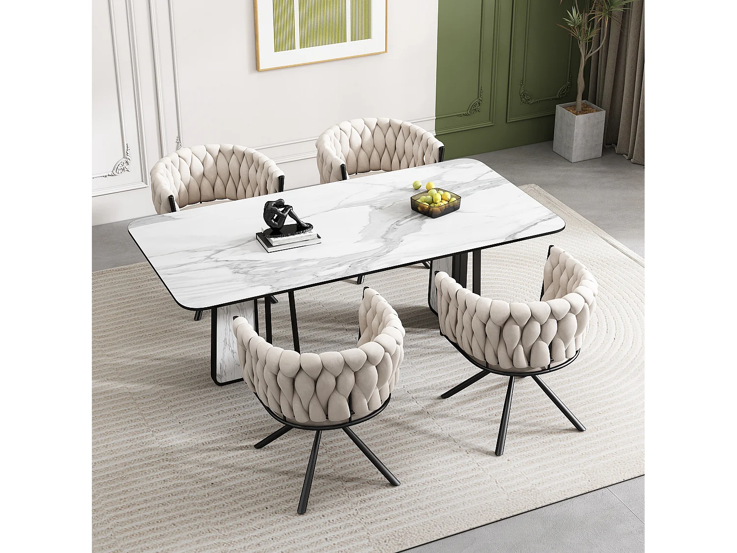 Chaise de salle à manger en velours, 6 pièces, fauteuil pivotant élégant pour salon et chambre à coucher, avec cadre en métal, beige (L 62 x l 60 x H 57 cm)