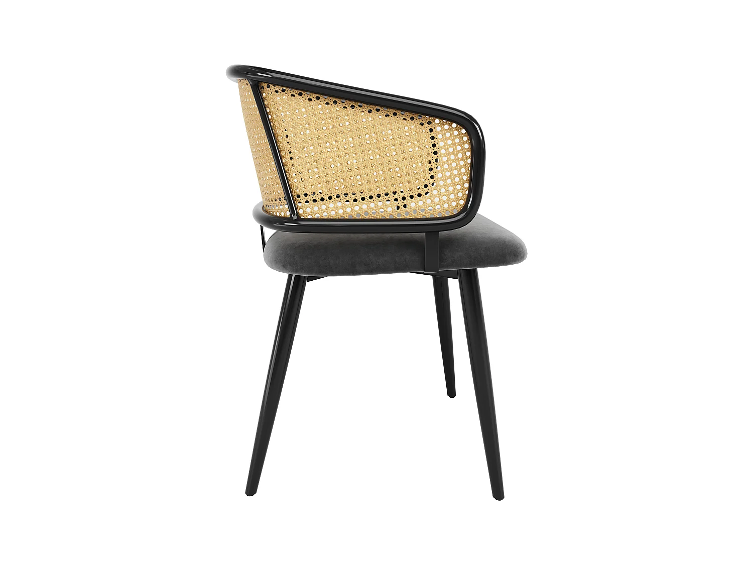 6 Chaises de salle à manger, avec dossier en rotin, coussin en velours, design moderne, gris (47x47x79 cm)