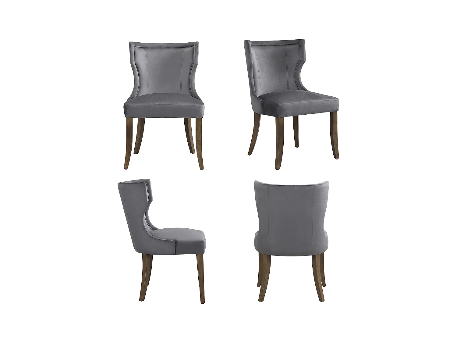 Lot de 4 chaises de salle à manger en velours, pieds en bois massif, coussins épais, pieds réglables, gris