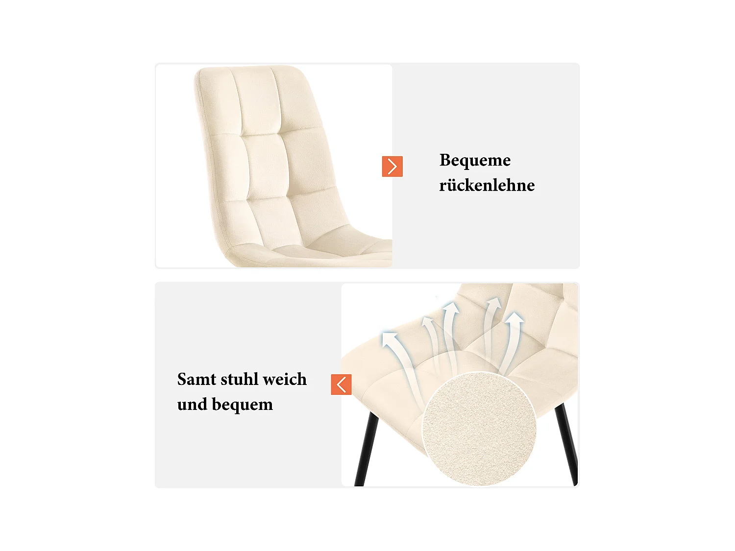 Set di 4 sedie da pranzo in velluto, design moderno, gambe in metallo, beige (44x41x86 cm)