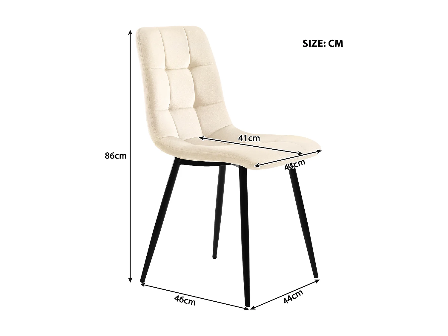 Set di 4 sedie da pranzo in velluto, design moderno, gambe in metallo, beige (44x41x86 cm)