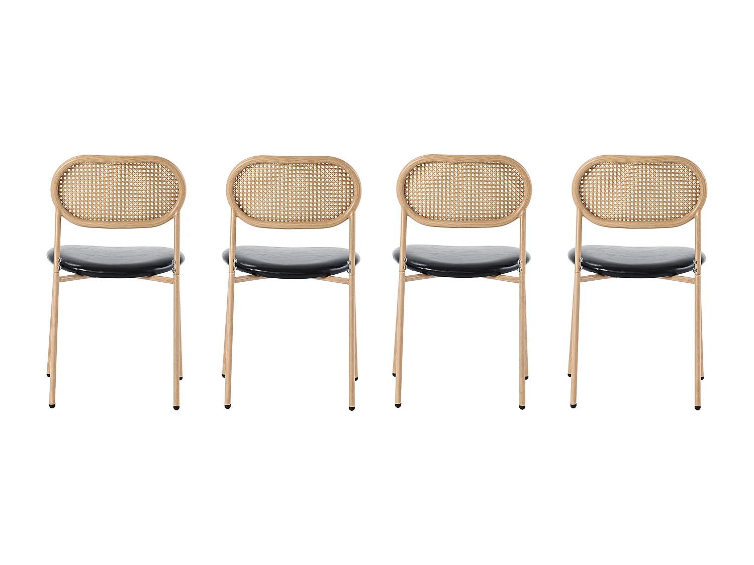 Set di 4 sedie da pranzo in stile moderno, poltrona in vimini con struttura in metallo, PU, nero e marrone (dimensioni specifiche da consultare)