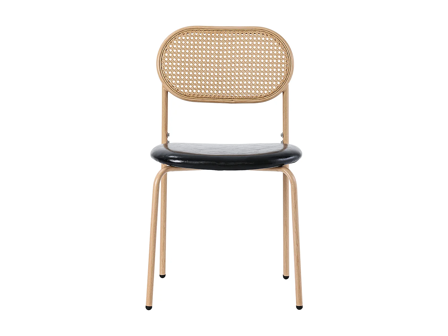 Set di 4 sedie da pranzo in stile moderno, poltrona in vimini con struttura in metallo, PU, nero e marrone (dimensioni specifiche da consultare)