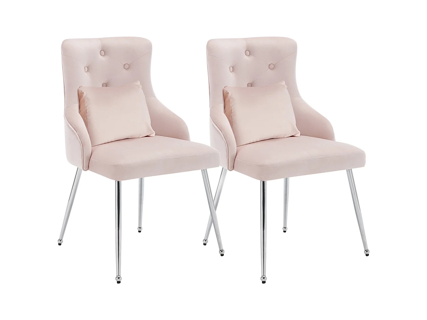 Set de 2 chaises de salle à manger avec motif capitonné, fauteuil rembourré, pieds métalliques, moderne, velours, rose (longueur x largeur x hauteur cm)
