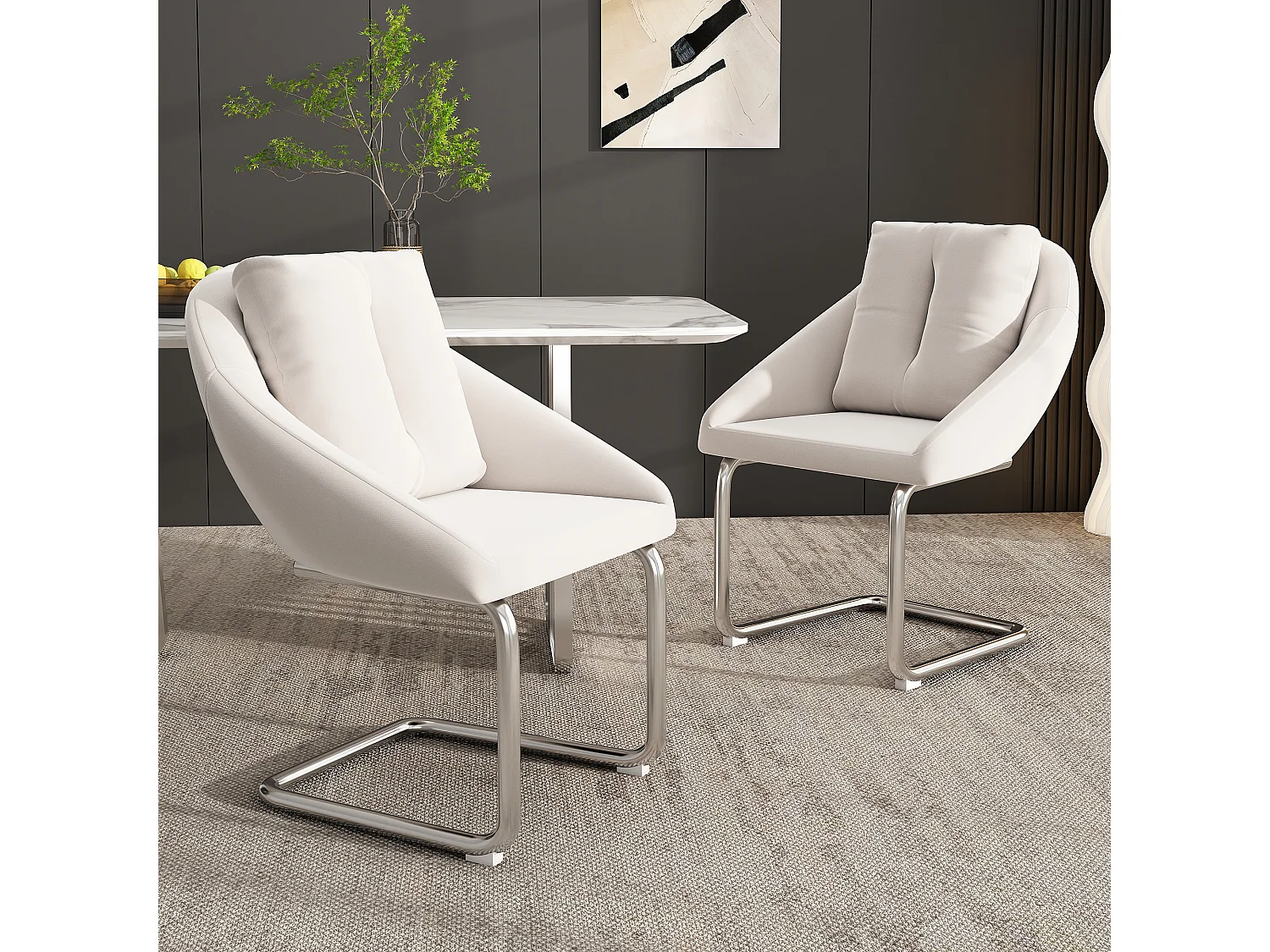 Set van 4 fluwelen eetkamerstoelen met kussens, luxe draaifauteuil voor woonkamer en slaapkamer, gebogen poten, beige (lengte 72 x breedte 60 x hoogte 50 cm)