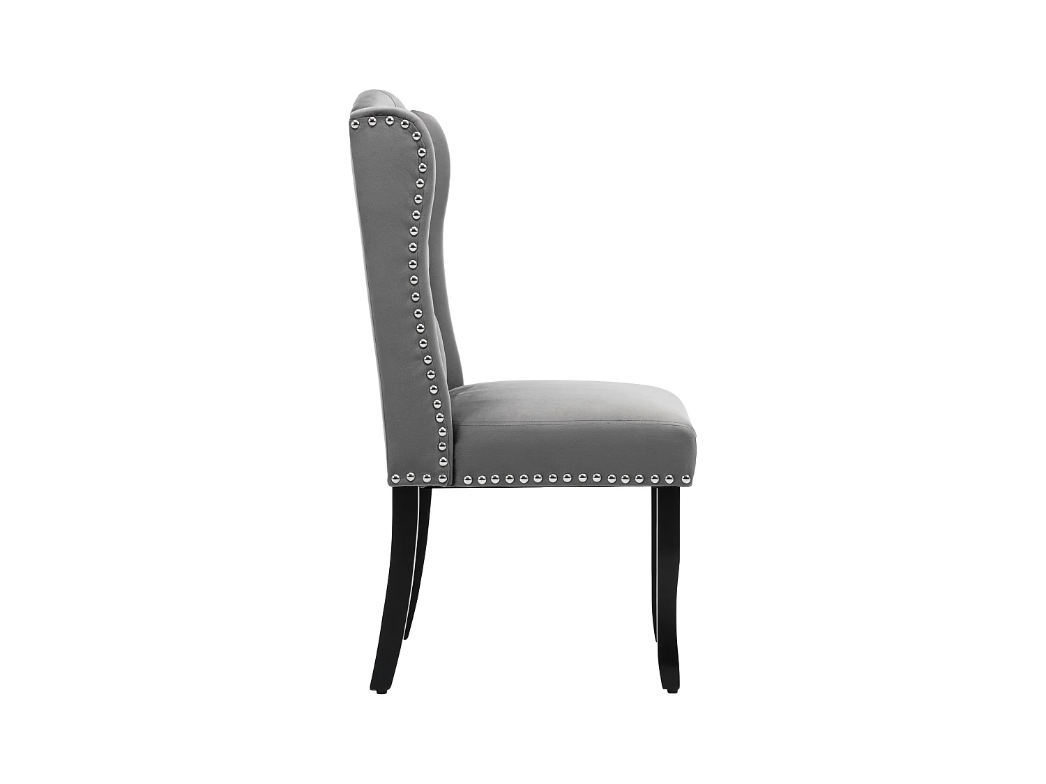 Chaise de salle à manger en velours, 2 pièces, pieds en chêne, boutons et clous métalliques, gris (L 61 x l 45 x H 100 cm)