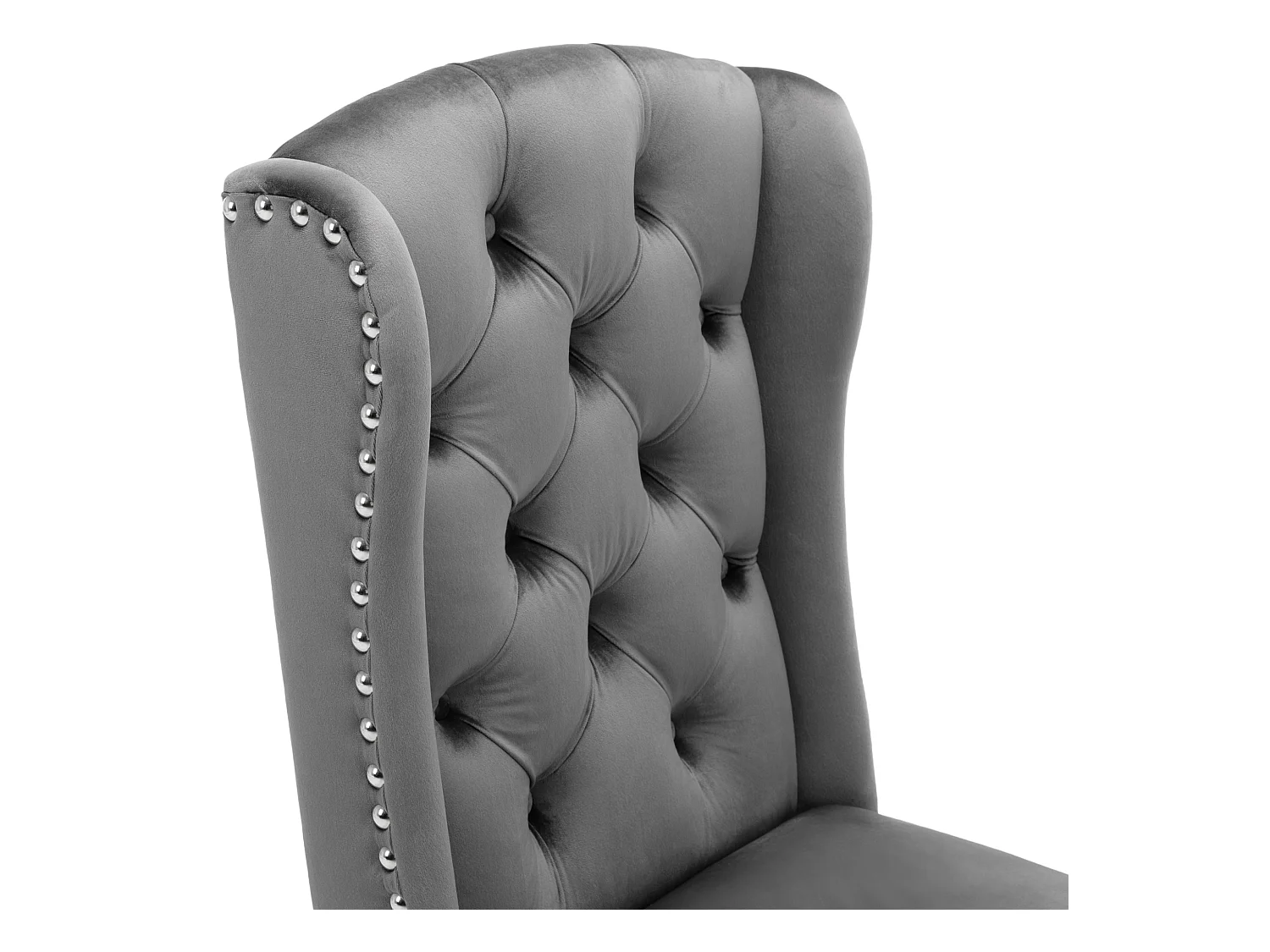 Chaise de salle à manger en velours, 2 pièces, pieds en chêne, boutons et clous métalliques, gris (L 61 x l 45 x H 100 cm)