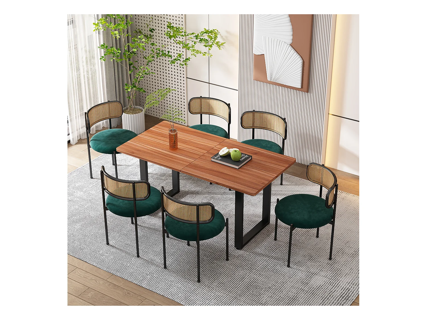 Set di 4 sedie da pranzo in velluto con braccioli e gambe in metallo, design moderno, verde (lunghezza x larghezza x altezza cm)