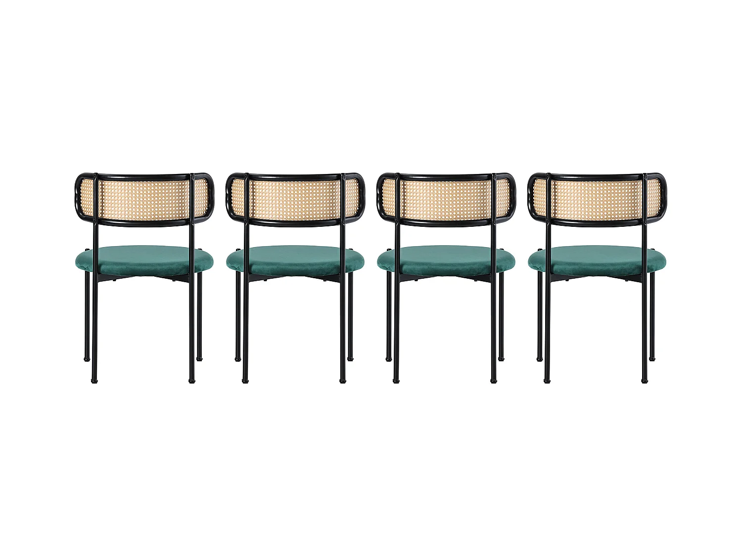 Set di 4 sedie da pranzo in velluto con braccioli e gambe in metallo, design moderno, verde (lunghezza x larghezza x altezza cm)