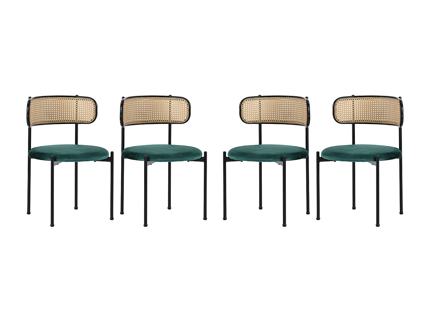 Set de 4 chaises de salle à manger en velours, avec accoudoirs et pieds en métal, design moderne, vert (longueur x largeur x hauteur cm)