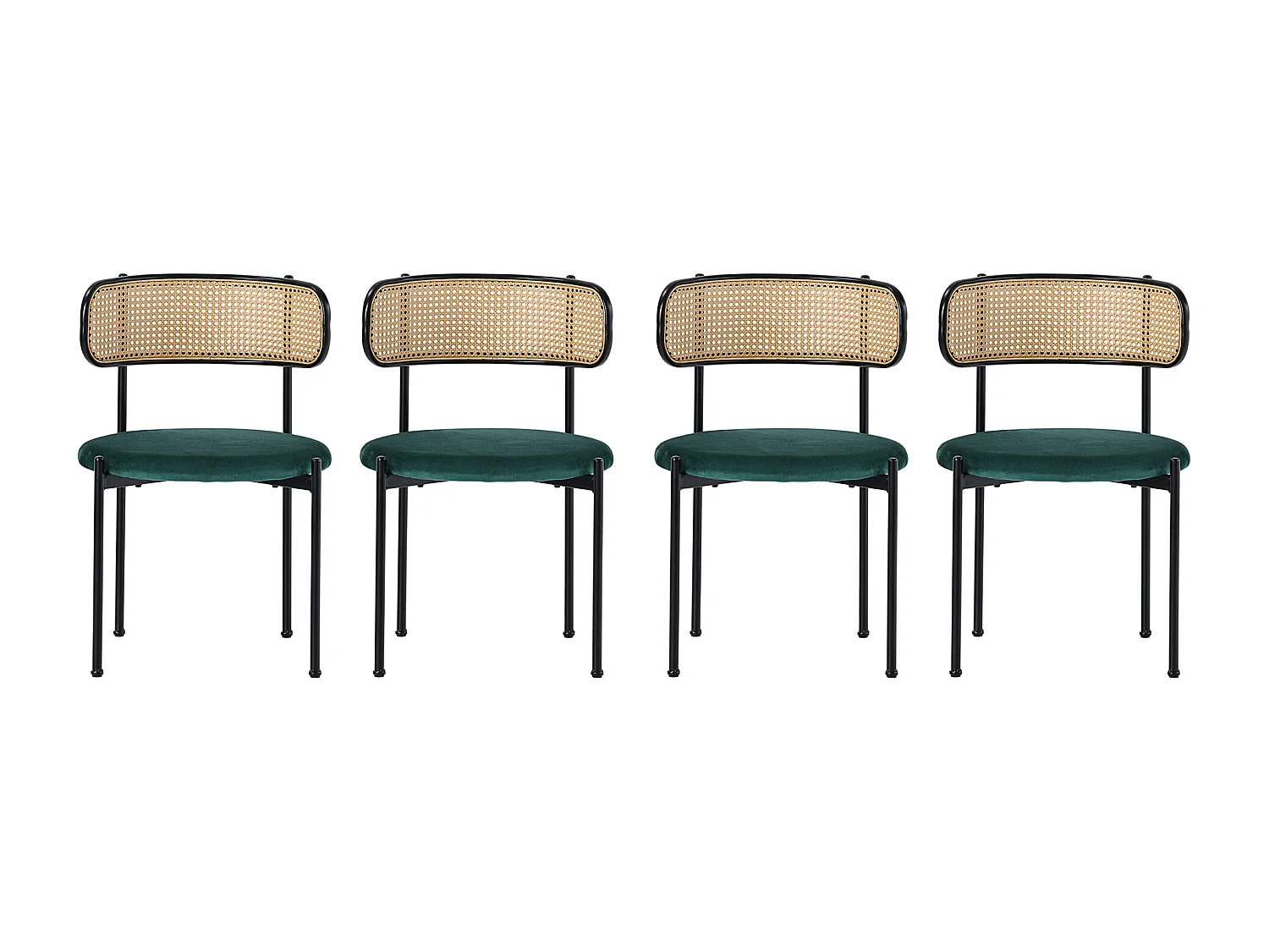 Set de 4 chaises de salle à manger en velours, avec accoudoirs et pieds en métal, design moderne, vert (longueur x largeur x hauteur cm)