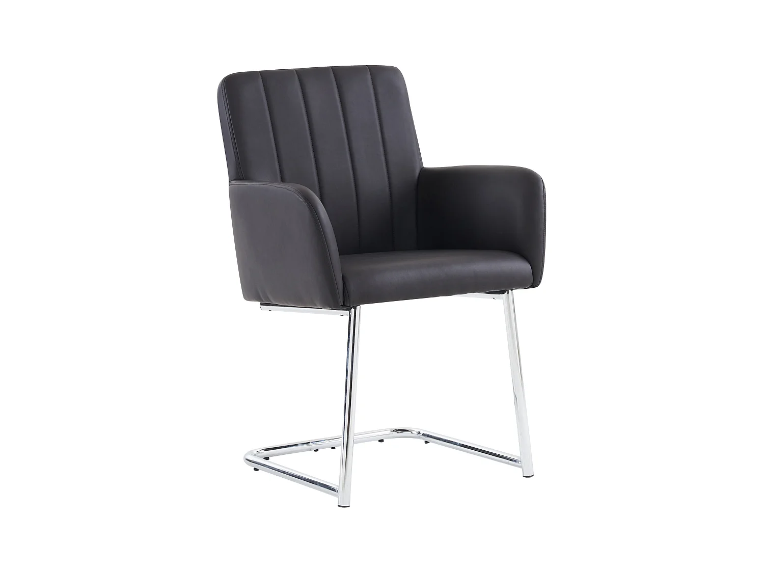 Set de 2 chaises de salle à manger avec rayures verticales, fauteuil rembourré, pieds métalliques en Z, cuir PU, noir (63x61x56.5 cm)