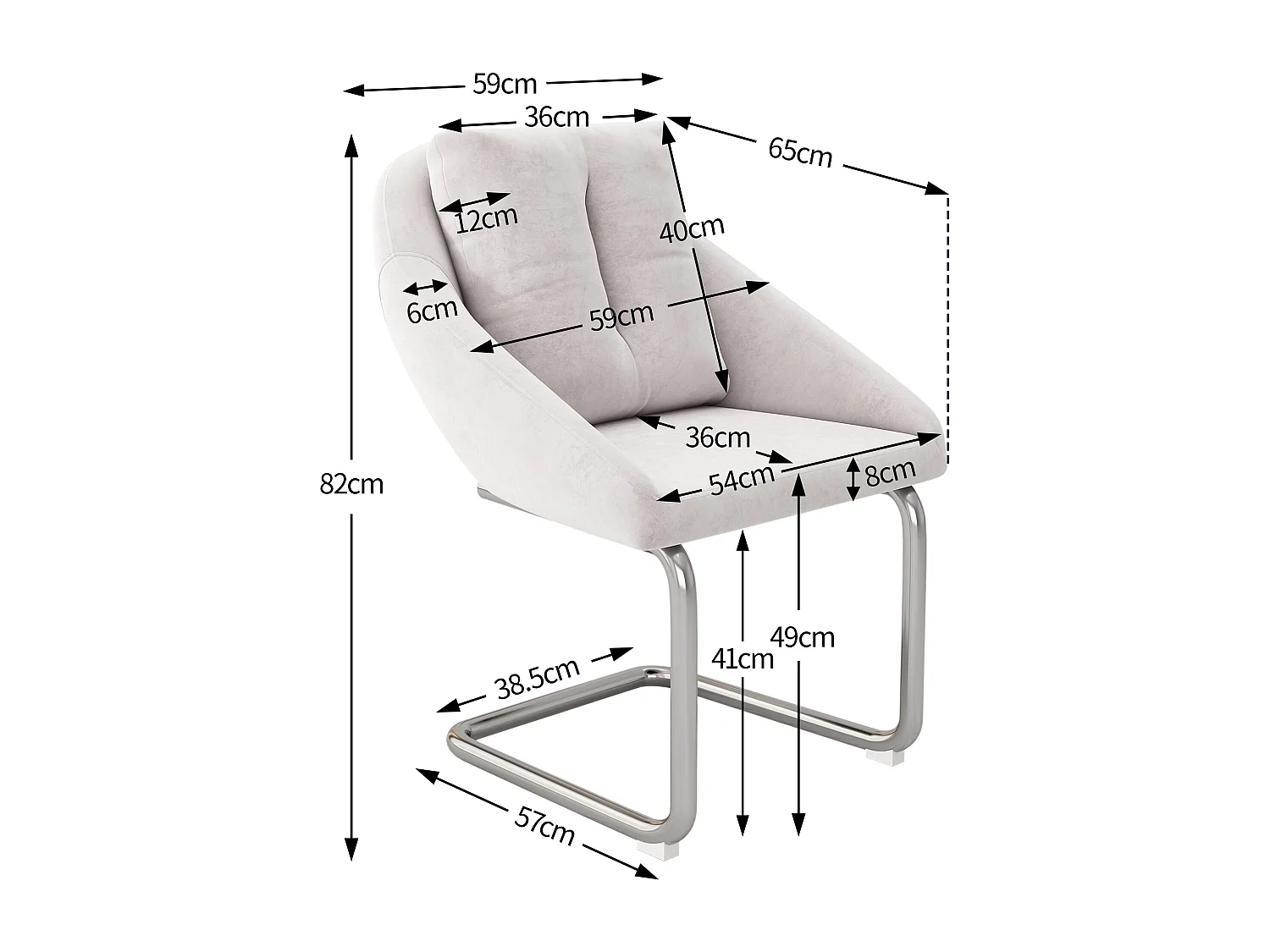 Chaise de salle à manger en velours, 6 pièces avec coussins, fauteuil pivotant de luxe pour salon et chambre, pieds incurvés, beige (72 x 60 x 50 cm)