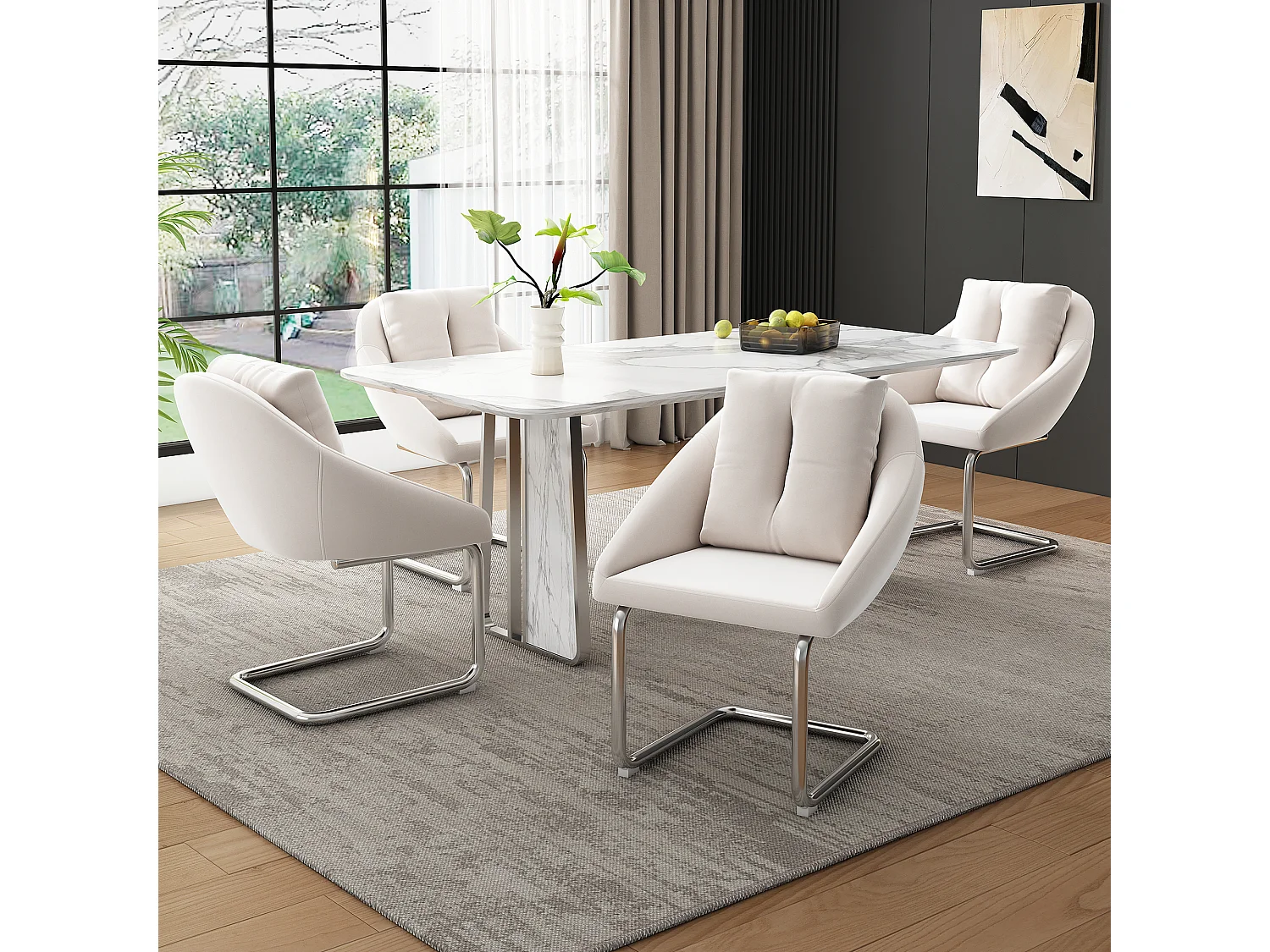 Chaise de salle à manger en velours, 6 pièces avec coussins, fauteuil pivotant de luxe pour salon et chambre, pieds incurvés, beige (72 x 60 x 50 cm)