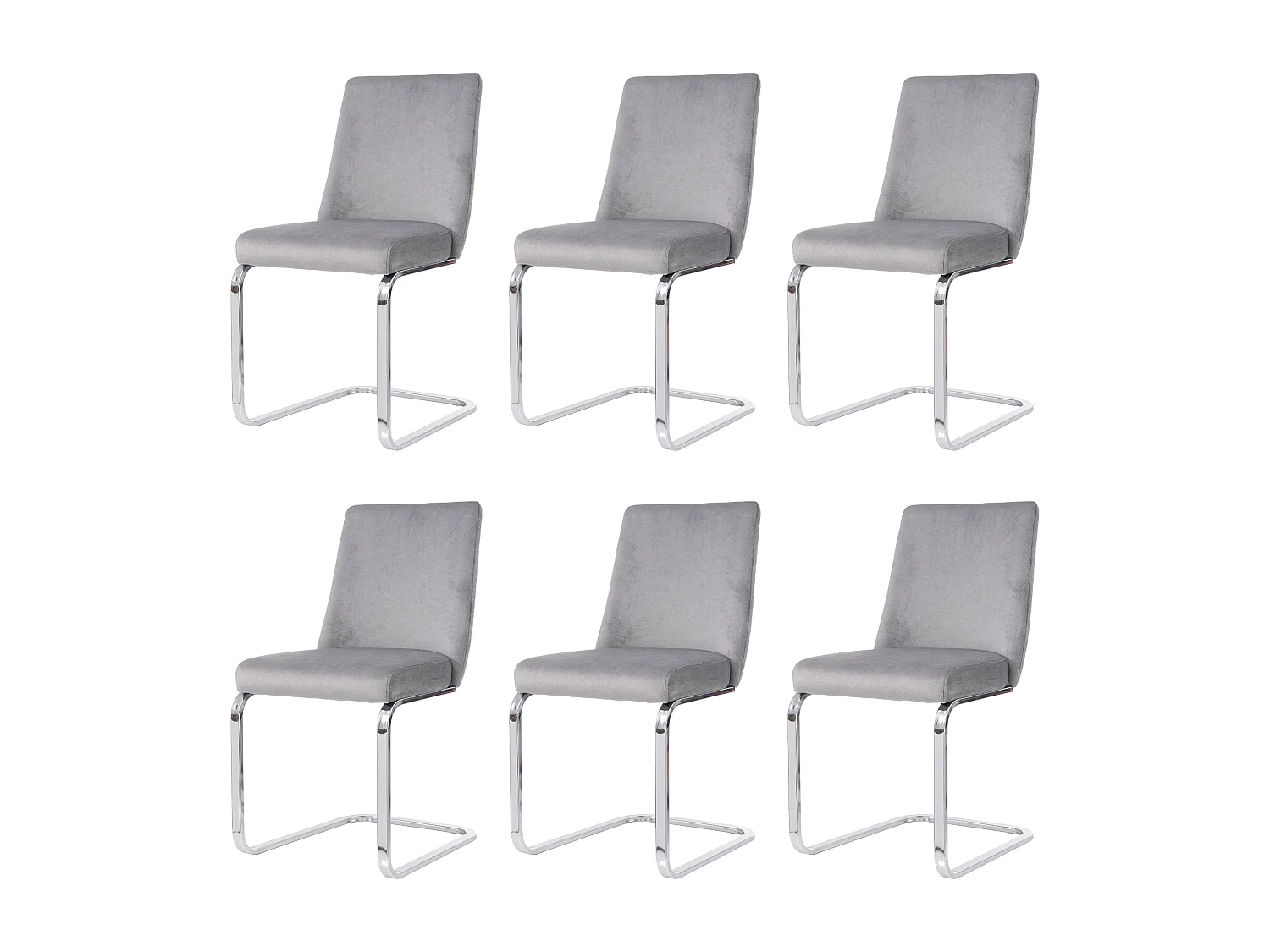 Eetkamerstoelen van fluweel, set van 6, luxe design, diamantvormige rugleuning, zilveren metalen poten, grijs (afmetingen niet van toepassing)
