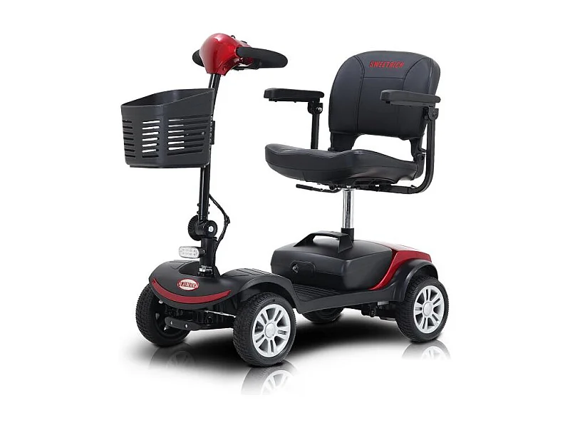 Scooter de mobilité électrique 300W, compact 4 roues, métal, rouge (103x53x44.5 cm)