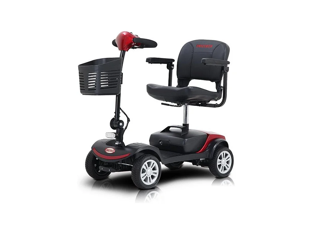 Scooter de mobilité électrique 300W, compact 4 roues, métal, rouge (103x53x44.5 cm)