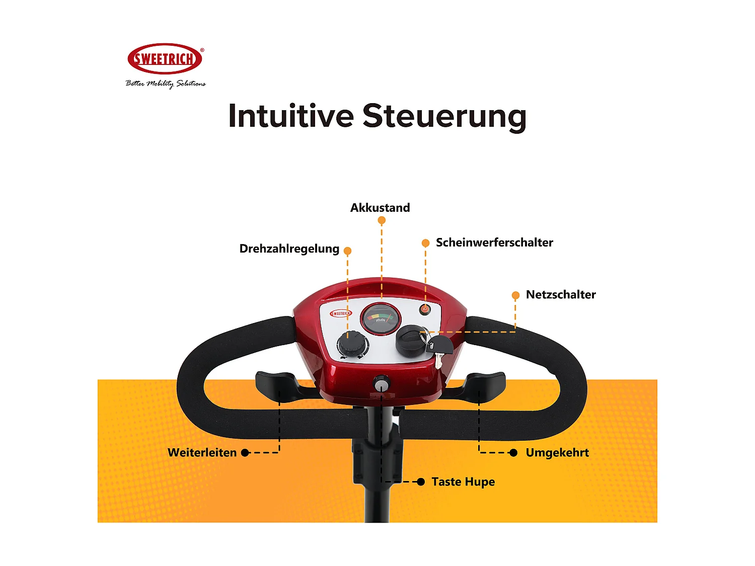 Scooter de mobilité électrique 300W, compact 4 roues, métal, rouge (103x53x44.5 cm)