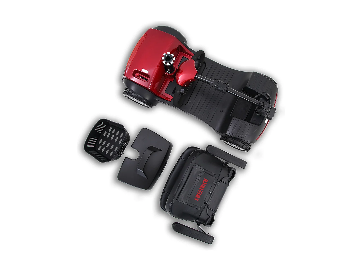 Scooter de mobilité électrique 300W, compact 4 roues, métal, rouge (103x53x44.5 cm)