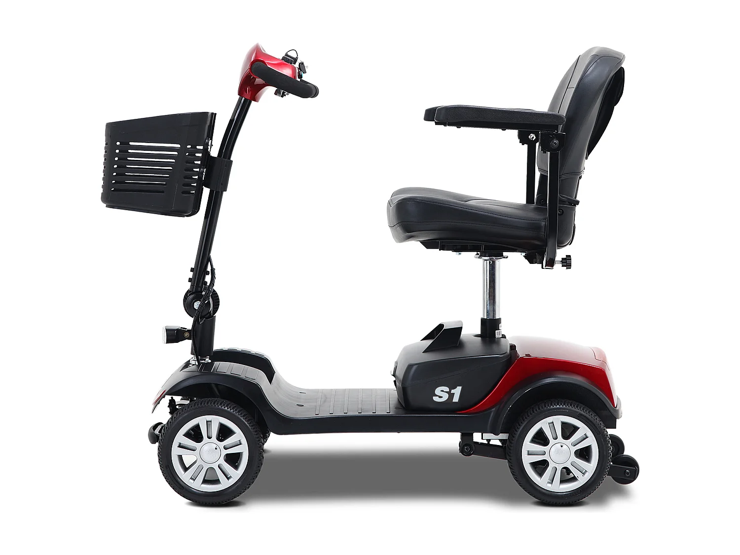 Scooter de mobilité électrique 300W, compact 4 roues, métal, rouge (103x53x44.5 cm)