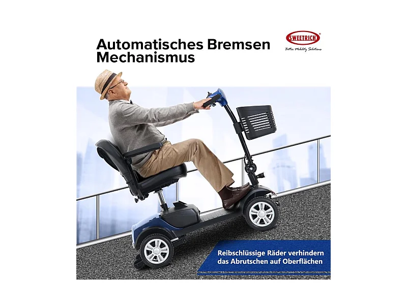 Scooter de mobilité électrique compact 4 roues, métal, bleu (103x53x44.5 cm)