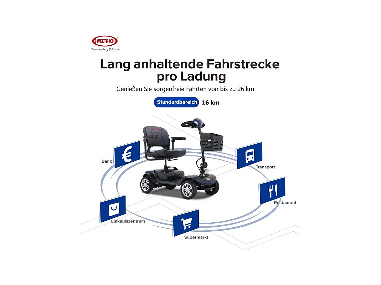 Scooter de mobilité électrique compact 4 roues, métal, bleu (103x53x44.5 cm)