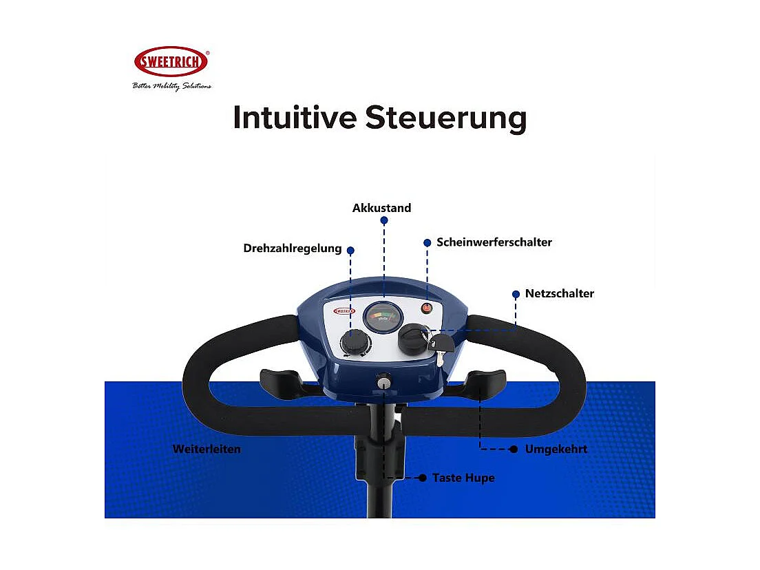 Scooter de mobilité électrique compact 4 roues, métal, bleu (103x53x44.5 cm)