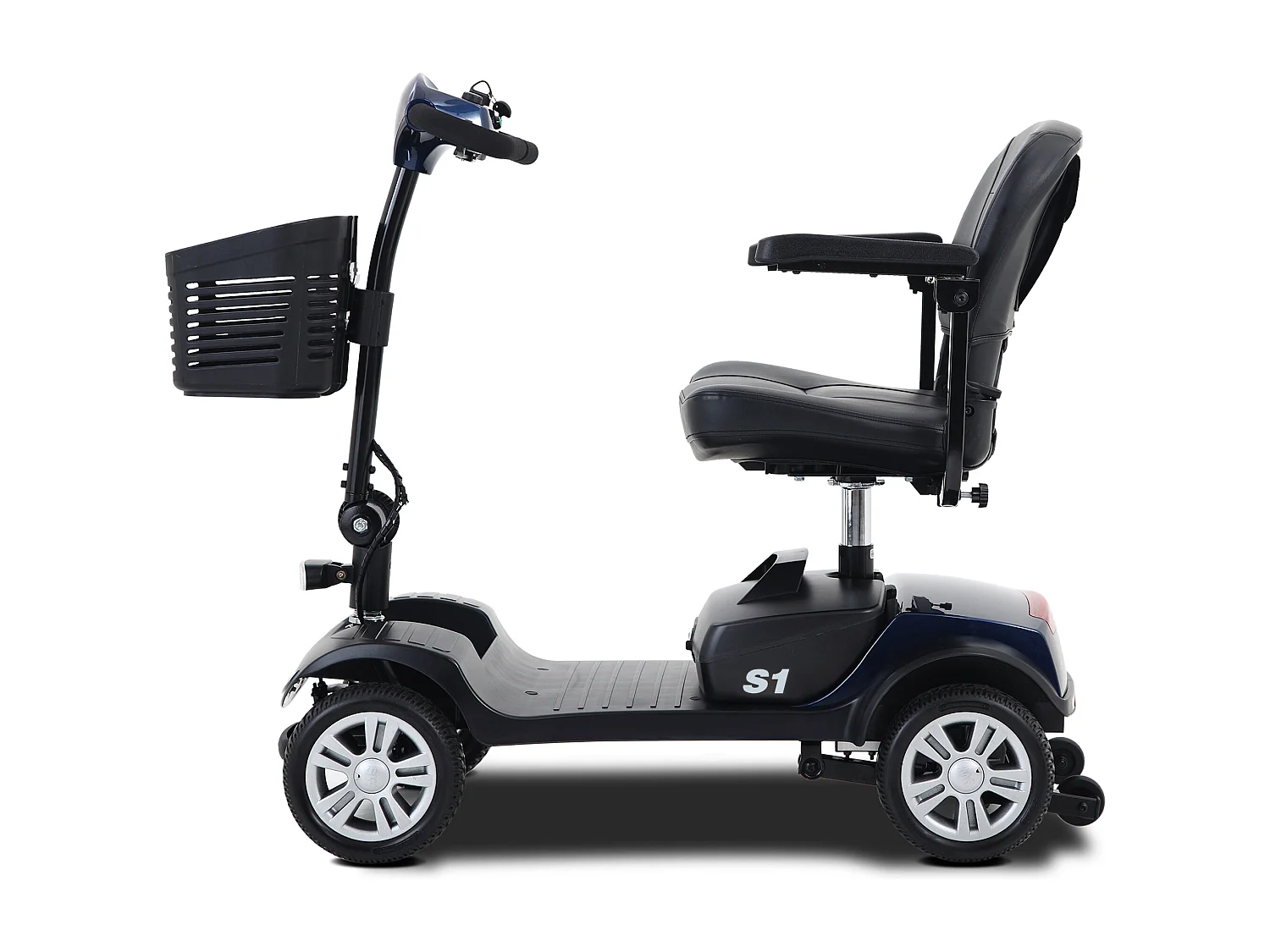 Scooter de mobilité électrique compact 4 roues, métal, bleu (103x53x44.5 cm)