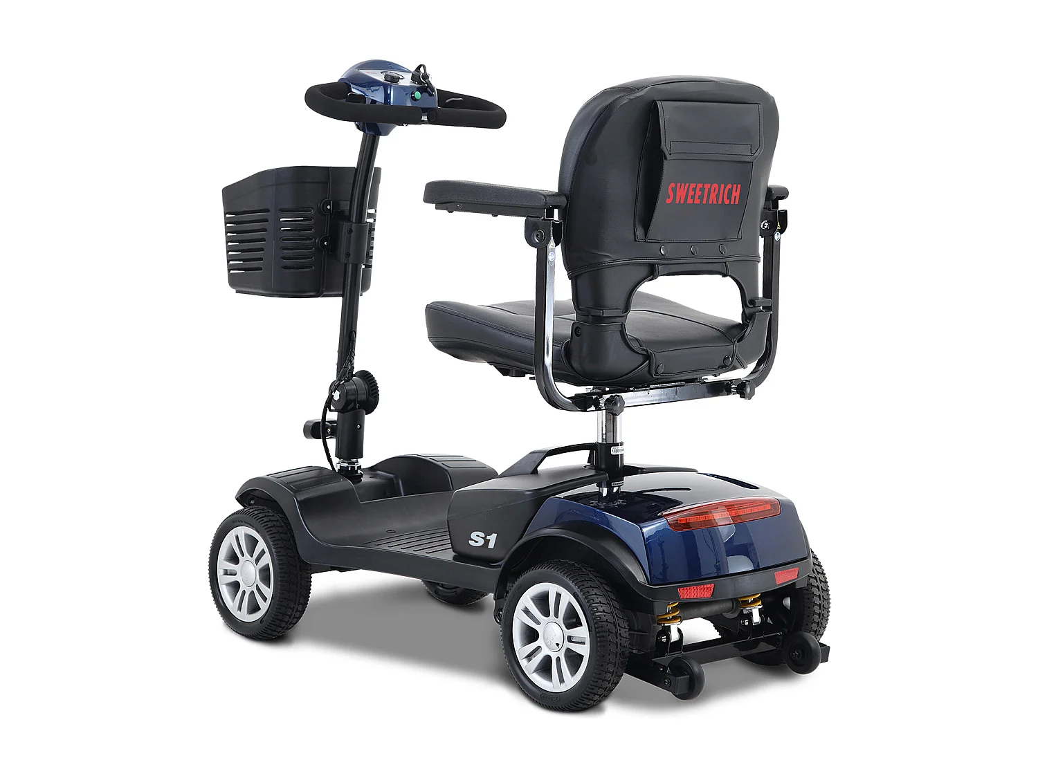 Scooter de mobilité électrique compact 4 roues, métal, bleu (103x53x44.5 cm)