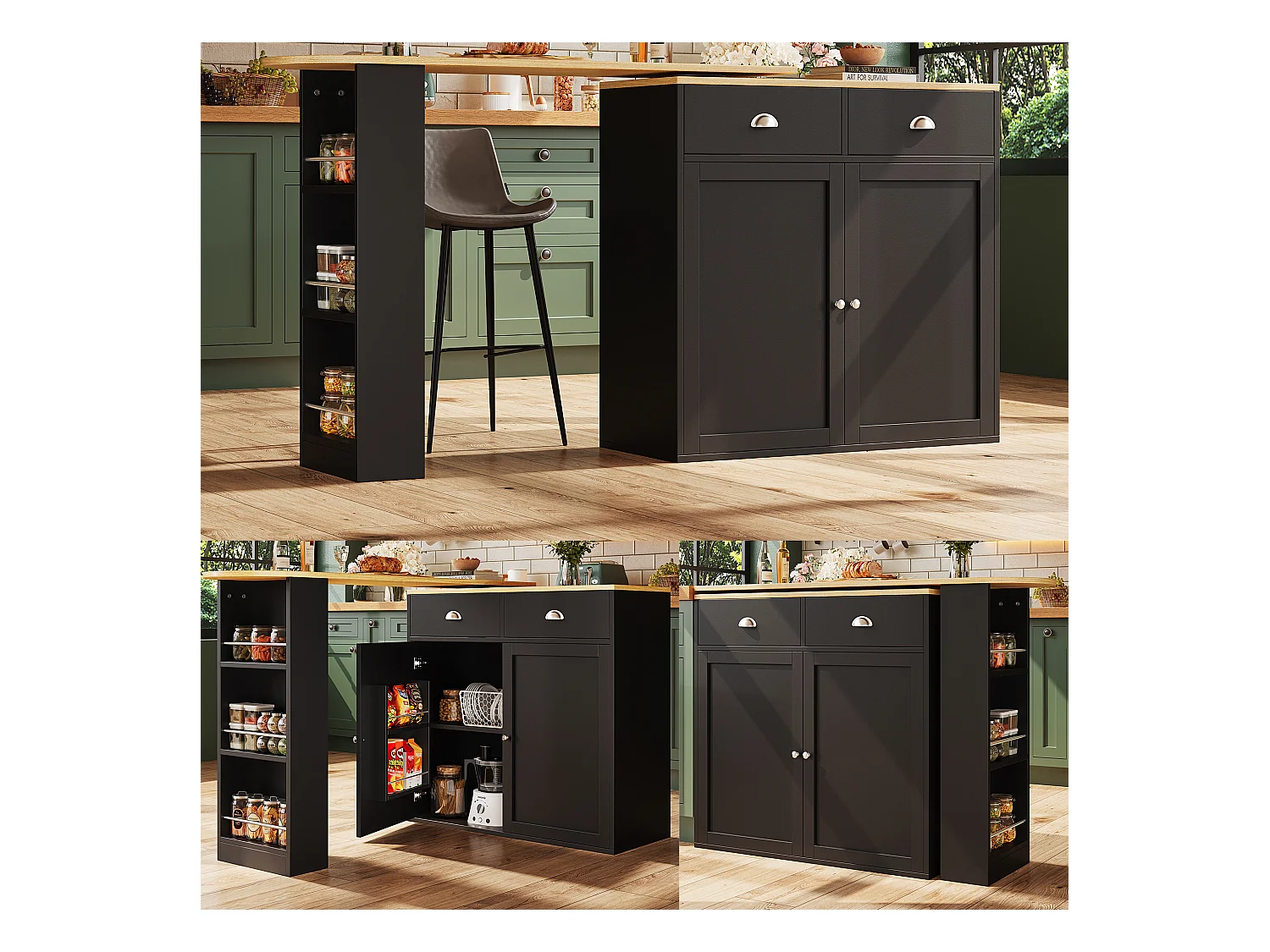 Table de bar rotative 360° avec rangement multifonction, MDF, noir (138x39x105 cm)