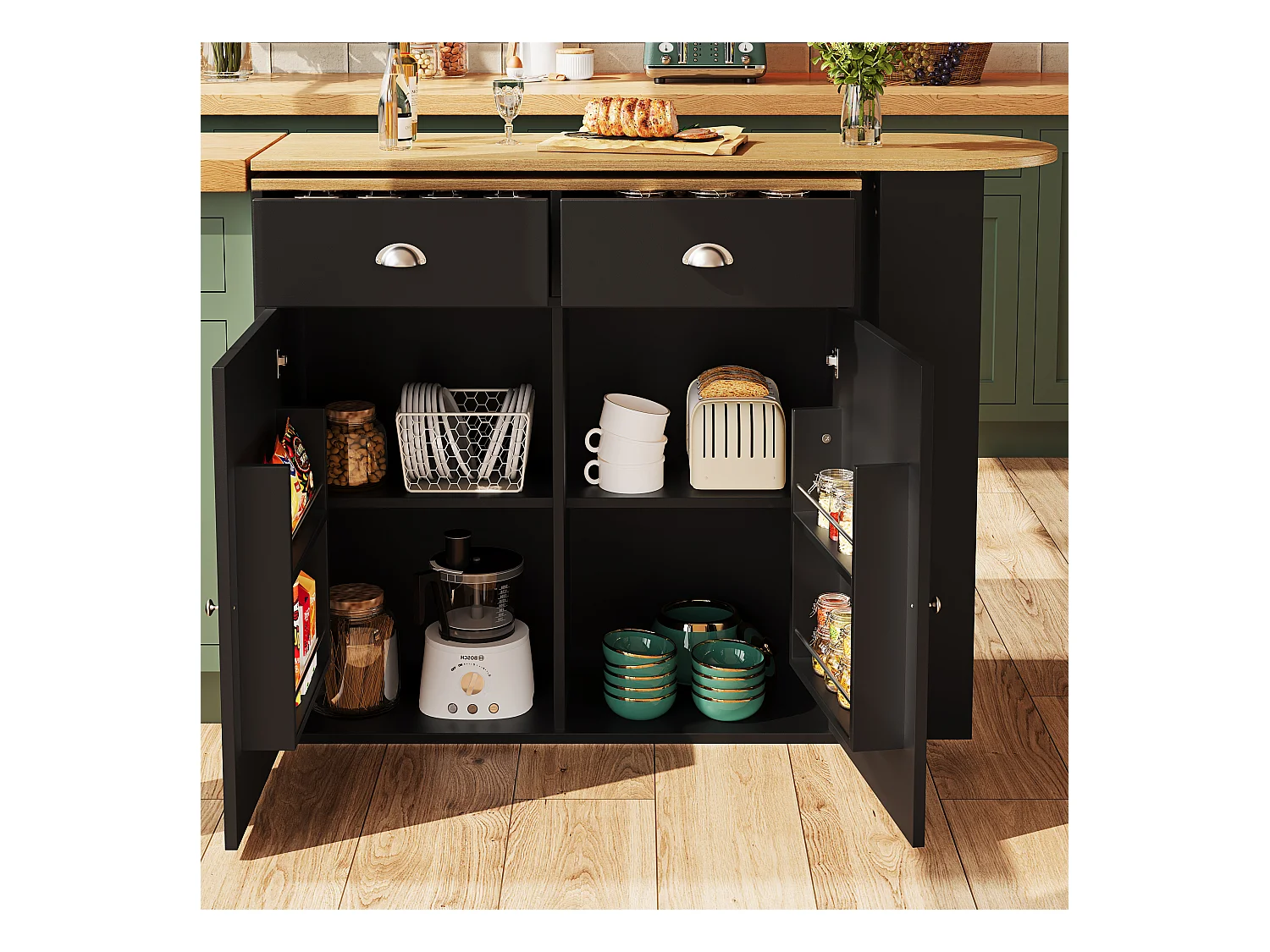 Table de bar rotative 360° avec rangement multifonction, MDF, noir (138x39x105 cm)