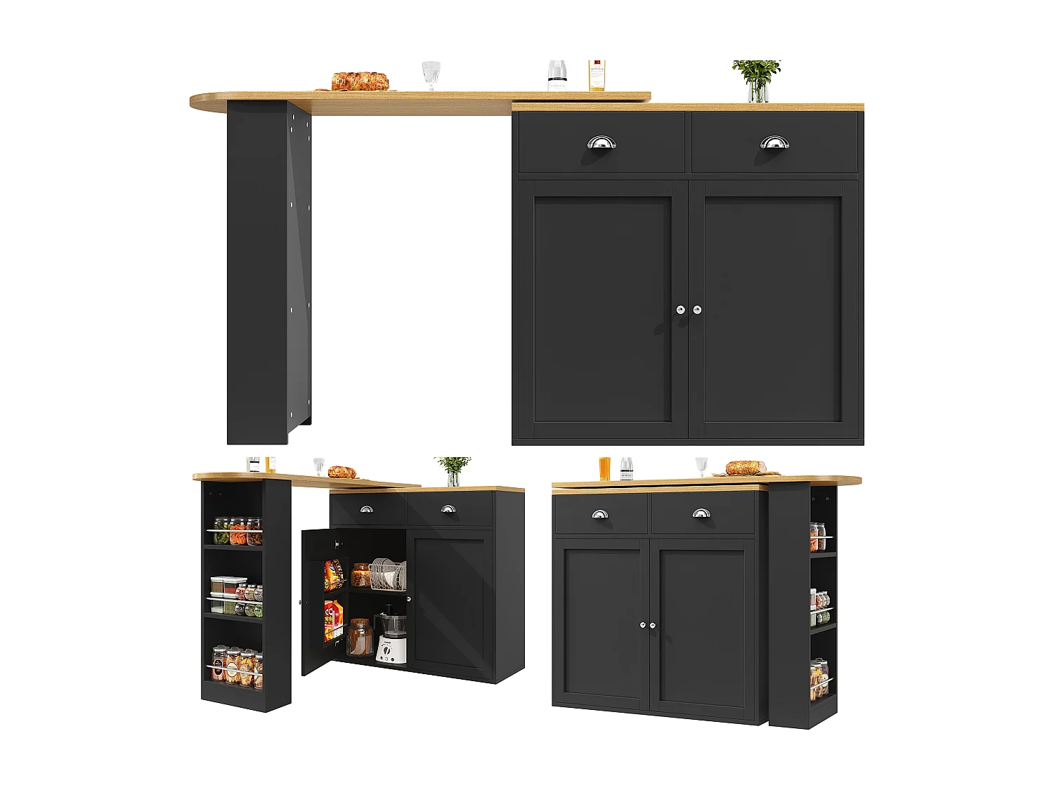 Table de bar rotative 360° avec rangement multifonction, MDF, noir (138x39x105 cm)