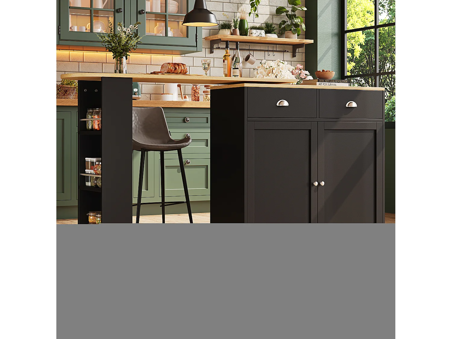 Table de bar rotative 360° avec rangement multifonction, MDF, noir (138x39x105 cm)