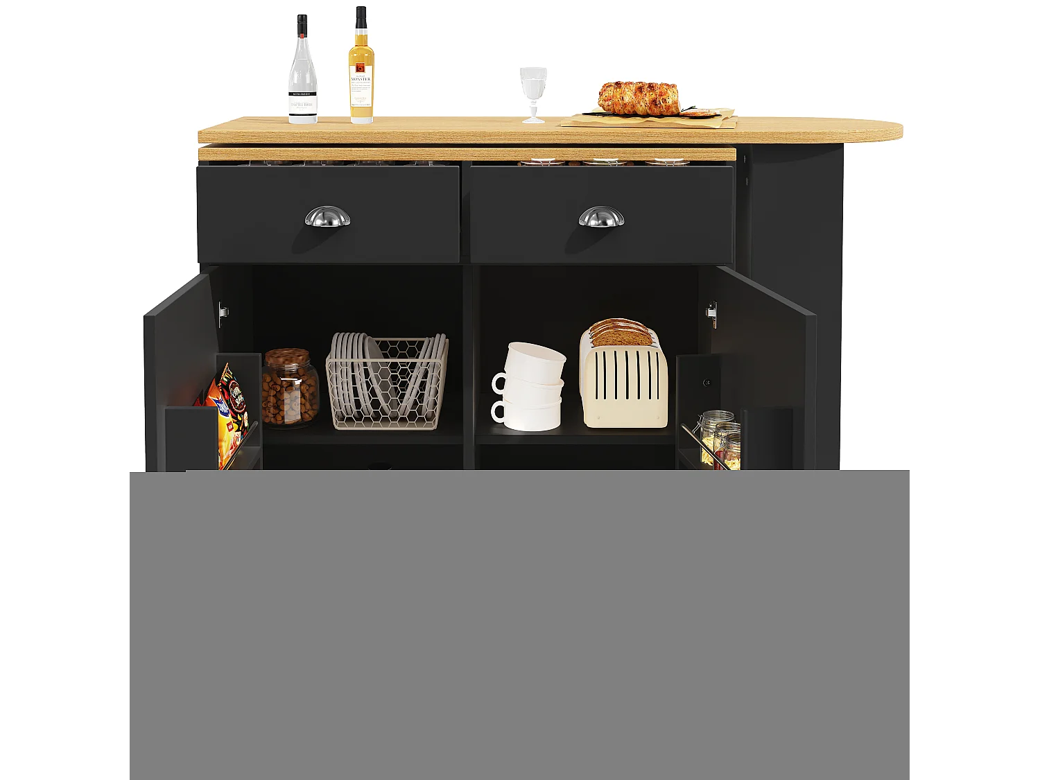 Table de bar rotative 360° avec rangement multifonction, MDF, noir (138x39x105 cm)