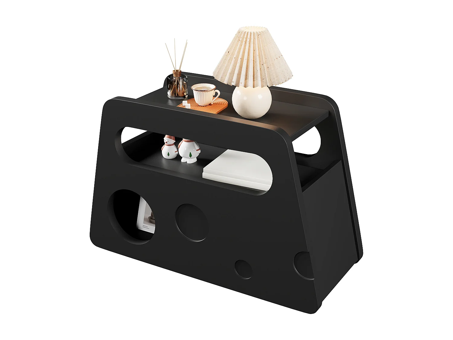 Table d'appoint moderne avec roulettes, design sécurisé et fonctionnel, Noir, MDF, (81x33x51.5 cm)