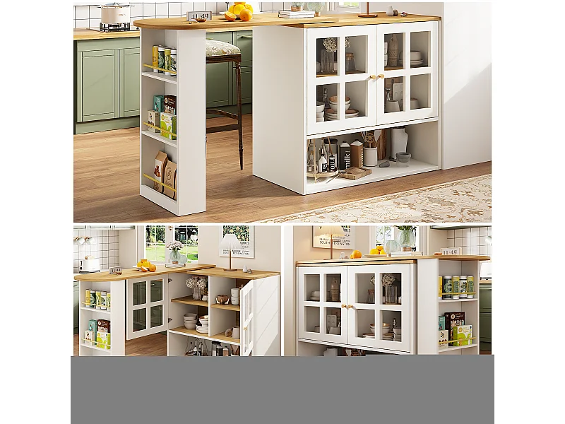 Credenza girevole a 360°, design moderno multifunzionale con 5 ripiani, MDF, bianco (138x39x102,5cm)