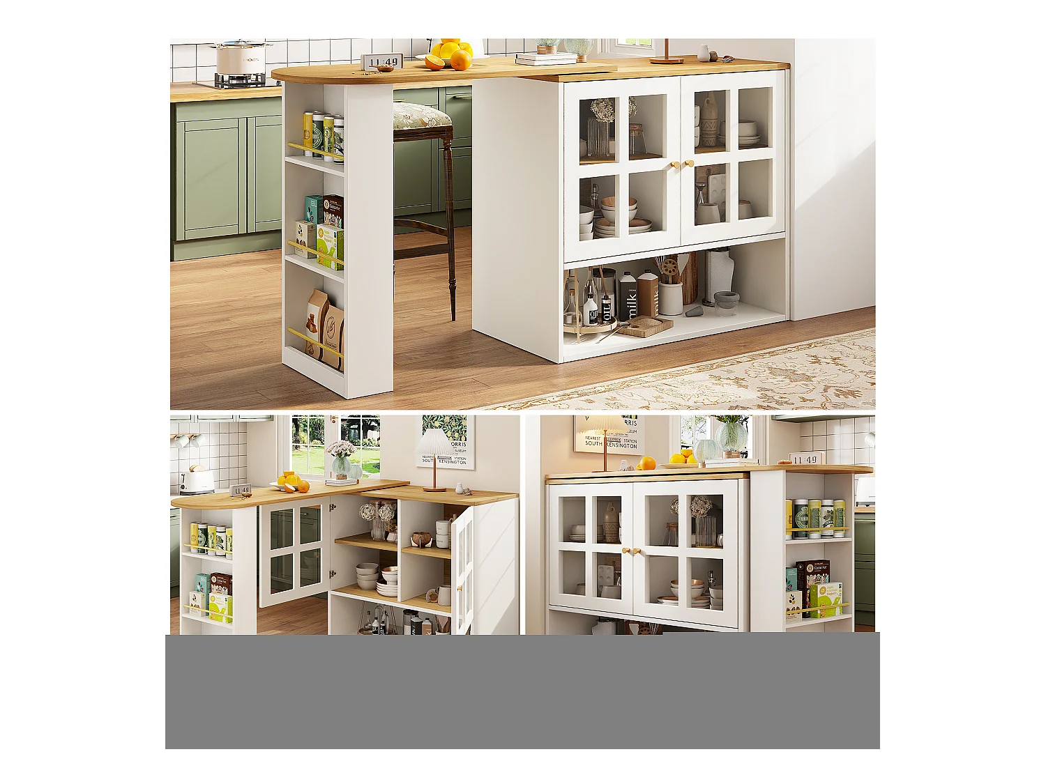 Buffet tournant 360°, design moderne multifonction avec 5 étagères, MDF, blanc (138x39x102.5cm)